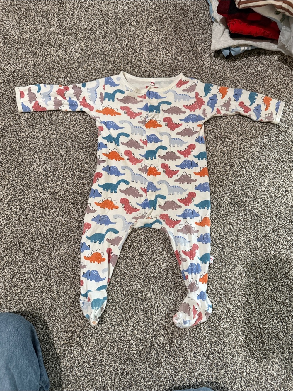 Magnetic Me White Footed One-Piece with Colorful Dinosaur Print
